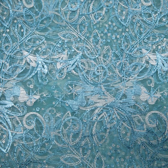 Light Blue Butterfly Mesh Polyester Fabric